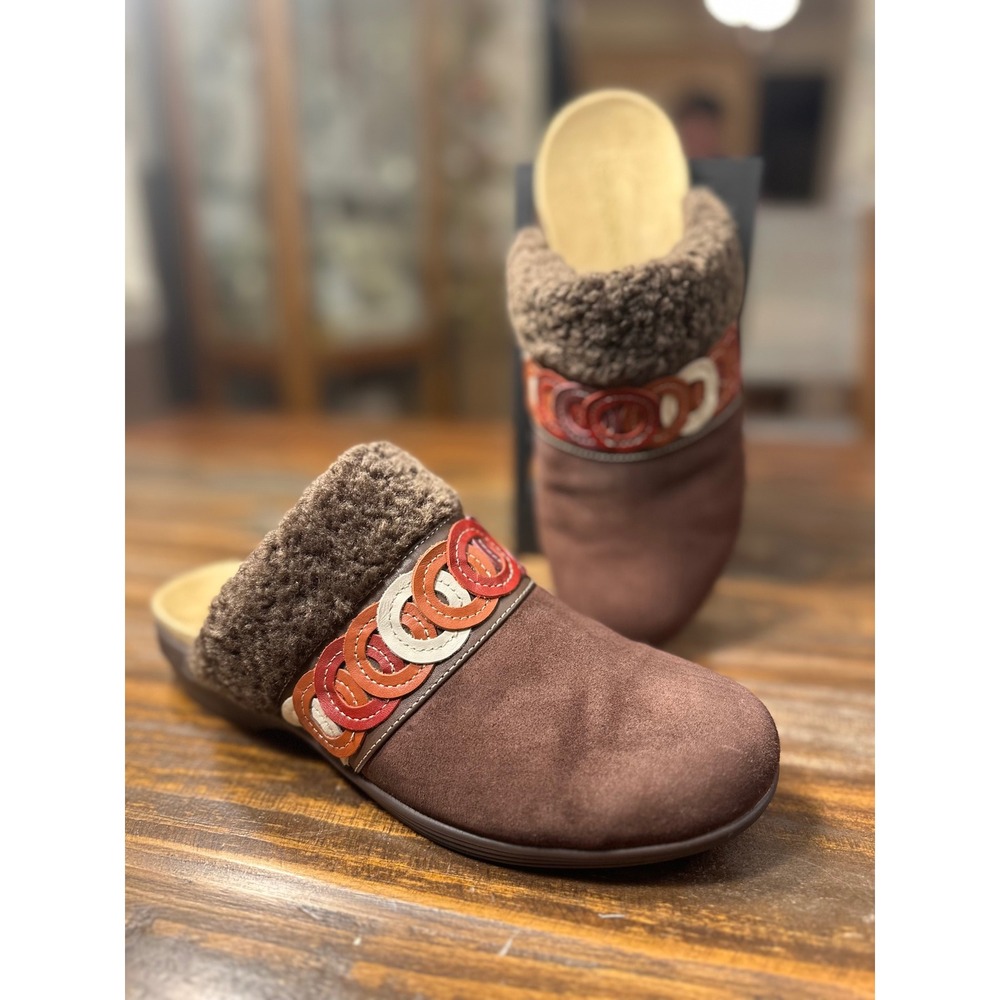Spenco Women Brown Suede Sherpa Lined‎ Clogs Mules Comfort Shoes Size 8B